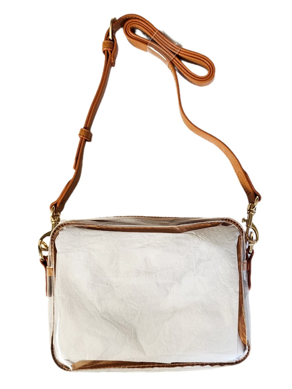 Universal Thread womens clear transparent crossbody purse brown tan trim New NWT
